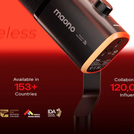 maono PD100W Wireless Dynamic Microphone Cardioid Dynamic Mic 50m Range One-Touch Noise Reduction RGB for Gaming Live Streaming