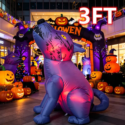 3FT Inflatable Halloween Howling Wolf Decoration with LED Lights, Lighted Blow Up Scary Wolf Figure for Outdoor Indoor Yard Garden Patio Party Holiday Home Decor, Spooky Night Glowing Animal Prop