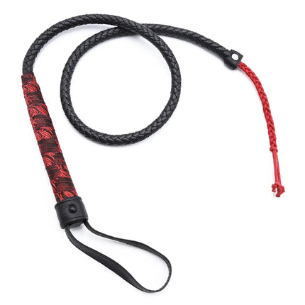 Long Woven Leather Whip with Embroidered Handle BDSM Bondage Bullwhip Spanking Paddle Pony Play Slave Role Play Adult Sex Toy