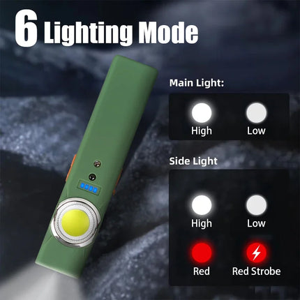 Mini Multifunctional LED Flashlight Keychain Light Double COB Lights USB Rechargeable with 90° Foldable Emergency Portable Light