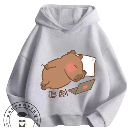 Kids Capybara Street Casual Hoodie Boys Girls Autumn Winter Cute Kawaii Fashion Cartoon Outdoor Tops 3 14 Years