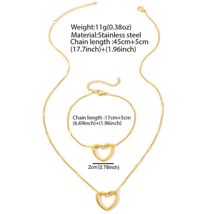 Uorich Classic Simple Hollow Out Loving Heart Necklace Bracelet for Women Unisex Stainless Steel Jewelry Set Gifts Daily Wear