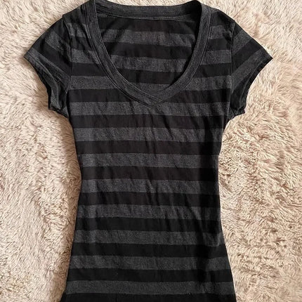 Stripe pattern casual tops chic cotton fashion Y2K tops cute silm rock aesthetic urban emo girls hip hops harajuku women t-shirt