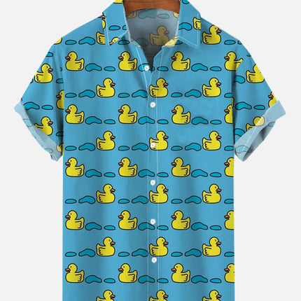 Unisex Men's Cosplay Shirts 3D Prints Splicing Cartoon Cute Duck Printing Short Sleeve Shirt Fashion Hawaiian Shirts For Men