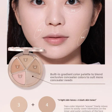 FLOWER KNOWS THE SWEETIE BEAR 4-Color Concealer Brighten Palette Covering Dark Circles Full Coverage Contouring Foundation