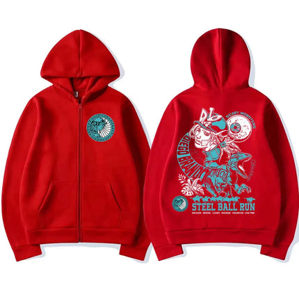 Anime Jojo Bizarre Adventure Zipper Hoodies STEEL BALL RUN Diego Brando Manga Zip Up Sweatshirts Men's Fashion Casual Pullovers