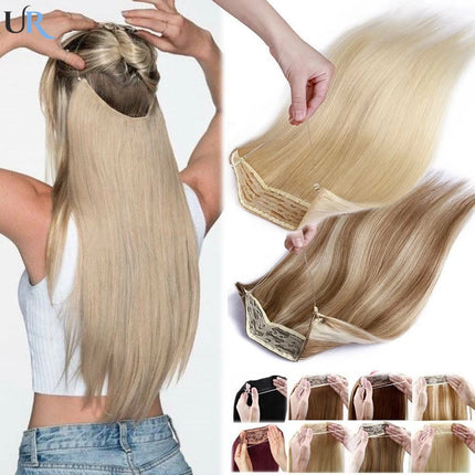 Fish Line Human Hair Extensions Straight Invisible Wire Natural Hairpieces Remy Clip In Human Hair Extension 16"-24" Hair Weft