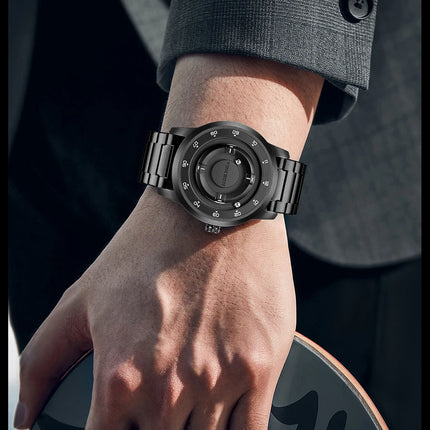 FOXBOX Watch Planet Design Fashion Floating Magnetic Pointer Free Ball Bearing Creative Simple Waterproof Quartz Watch for Men