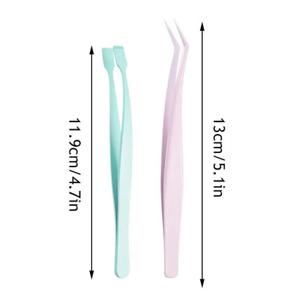 2Pcs Eyelash Tweezer Set Lash Pick Up Clip Pointed Flat Clip Lash Grafting Item Lower Eyelashes Applicator Portable Makeup Clamp