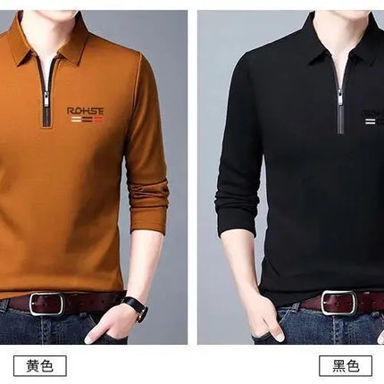 Spring Autumn New Business Half Zipper Polo Shirt Long Sleeve Solid Casual All-match Tops Tees Fashion Vintage Men Clothing