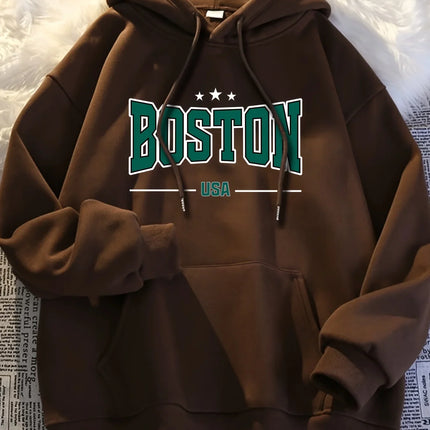 Autumn and winter hooded sweatshirt, BOSTON printed trendy street casual hip-hop fashion, men's and women's clothing
