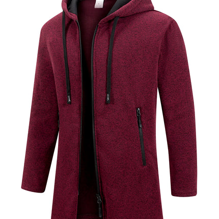 Men's Retro Zipper Jacket Mid Length Windbreaker Spring Autumn Winter Fleece Warm Jackets Fashion Casual Patchwork Yarn Coat