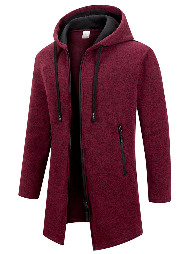 Men's Retro Zipper Jacket Mid Length Windbreaker Spring Autumn Winter Fleece Warm Jackets Fashion Casual Patchwork Yarn Coat
