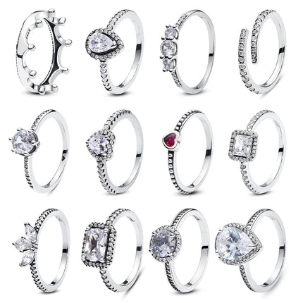 Original 925 Sterling Silver Ring Love Heart Pave CZ Crystal Stackable Rings For Women Wedding Engagement Birthday Gift Jewelry