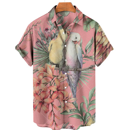 Men's casual shirt plant printed summer clothing Hawaiian short sleeved 2023 medieval vintage beach vacation top