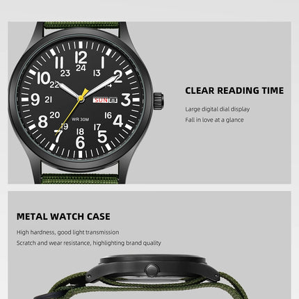 2024 TPW Field Watch Easy Reading Fabric Strap 24-Hour Display Quartz Movement