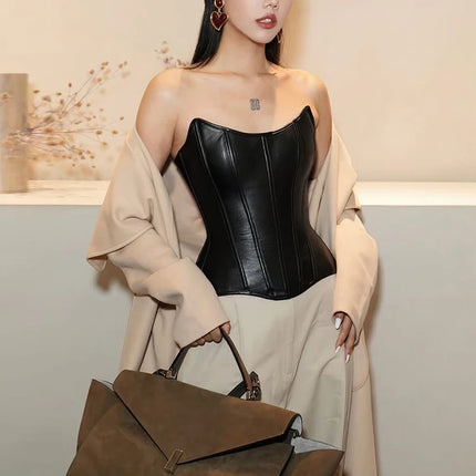 Sisterlinda Sexy Patchwork Tank Top Women Fashion Casual Faux Leather Sleeveless Irregular Hem Coquette Midnight Party Club Vest
