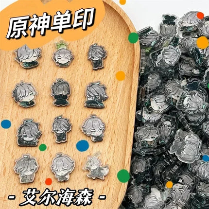Game Impact Focalors Forina 20Pcs 2cm Patch Keychain Hair Tie Refrigerator Sticker Phone Case DIY Accessories Acrylic Sheets