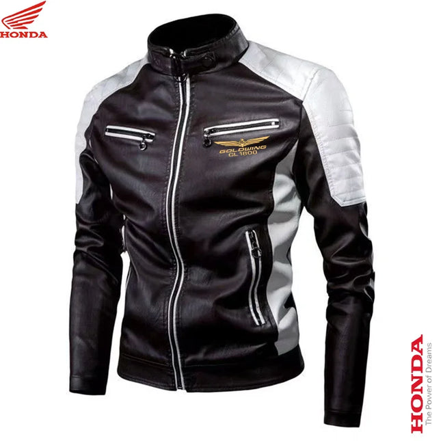 Honda men's spring and autumn thin motorcycle retro fashion leather jacket stand collar PU leather jacket casual leather jacket