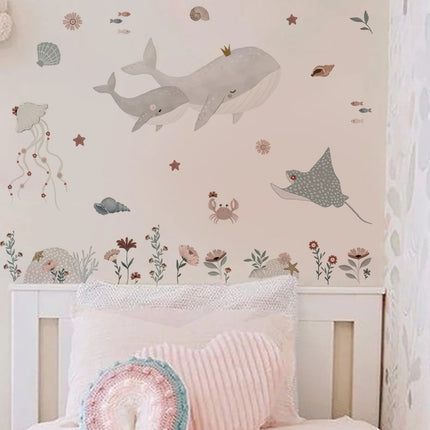 Watercolor Whale Wall Decals Ocean Animal Wall Sticker Under The Sea Marine Life Theme Decals Nursery Kids Room Decor