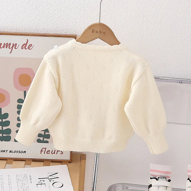 Spring Autumn New Children's Versatile Knitted Coat for Girl Baby Warm Cardigan Cute Rabbit Bow-tie School Outer Sweater HY07251