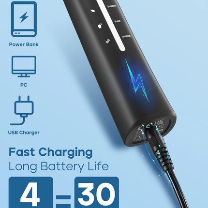 Seago Electric Toothbrush Adults Toothbrush 30 Days Long Battery Life 2Minutes Smart Timer 5 Modes with 8 Replacement Brush Head