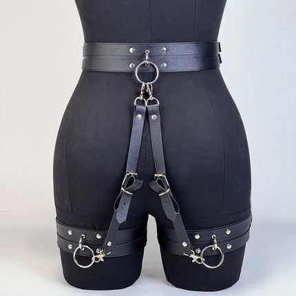 Women Sexy Leather Thigh Garter Belt Lingerie Leg Straps Bdsm Bondage Women Handcuffs Fetish Clothing Festival Rave Accessory