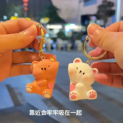 1Pair Cute Resin Bear Couple Magnetic Keychain Cartoon Animal Doll Bag Pendant Kawaii Key Chains Gifts for Lovers Ornaments