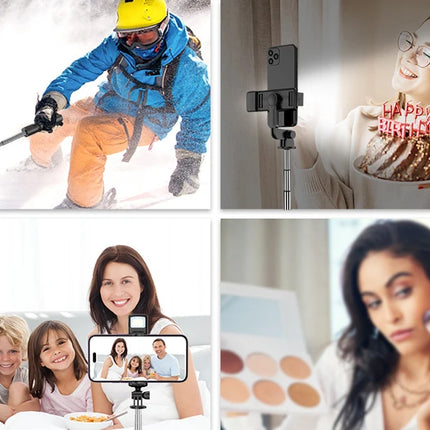 Live Streaming Bluetooth Wireless Selfie Stick Tripod Stand with Light Remote Extendable for iPhone Mobile Phone