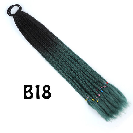 Synthetic Gradient Color Dirty Braided Ponytail Extensions With Elastic Band 24" Rainbow Braid Pony Tail Hairpiece For Girl