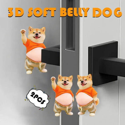 3D Shiba Inu Dog Belly Sticker, Cute Puppy in Orange Outfit with Soft Pink Background, Silicone Self-Adhesive Decal 1PCS