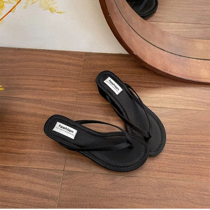Summer Women Wedges Heel Silver Slippers Outdoor Street Style Dress Shoes Ladies Outdoor Beach Vacation Clip Toe Slides