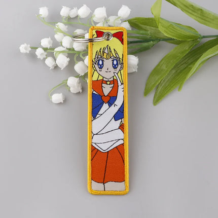 Sailor Moon Keychain Usagi Anime Embroidery Key Tag Motorcycles Cars Backpack Chaveiro Keychain Fashion Key Ring Friends Gift