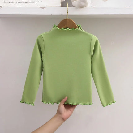 1pcs Spring Autumn Children's T-Shirts Solid Color Tops Kids Half High Collar Long Sleeve Base Shirt Girls Tshirts Clothes