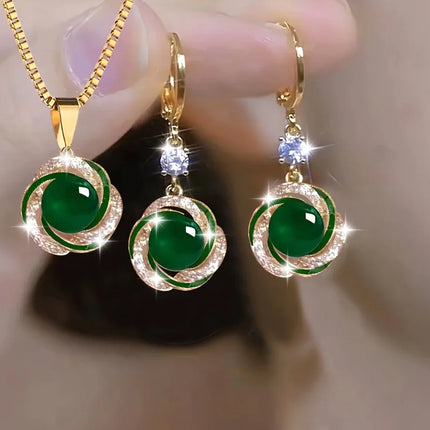 3pcs Shining Zircon Flower Jewelry Sets for Women Light Luxury Imitation Pearl Pendant Necklace Earrings Banquet Party Jewelry