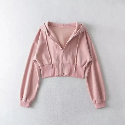 Full Zip Up Women's Hoodies Sweatshirts Plain Korean Clothing Aesthetic 90s Vintage Essential Basic Female Hooded Top Cropped