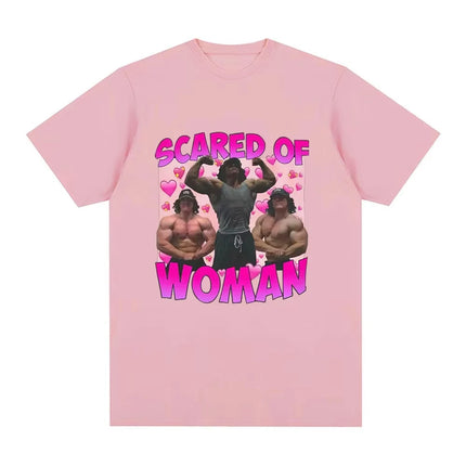 Sam Sulek Scared of Woman T Shirt Humor Gym Fitness Lovers Graphic T-shirts Men Women Casual Oversized Tee Shirt