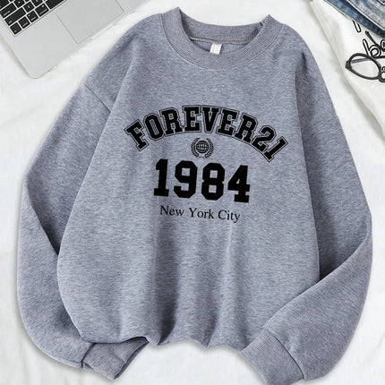 Forever 21 New York City Prints Sweatshirts Women Sporty Hoodies Warm Crewneck Tops Autumn Winter Women Clothes