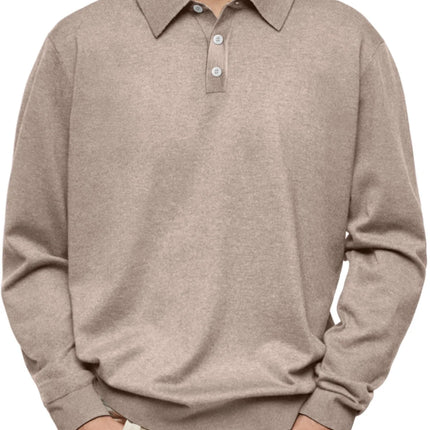 Casual Long Sleeve V-Neck Polo Shirt Men's Autumn Winter Fashion Independent Station Hit Button Leisure Top Polyester Fiber