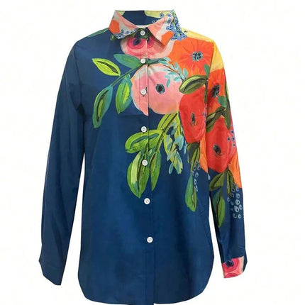 Plus Size 2025 Spring/Summer New Large Size Casual Flip Neck Spring & Autumn Women's Floral Tops 100% Polyester