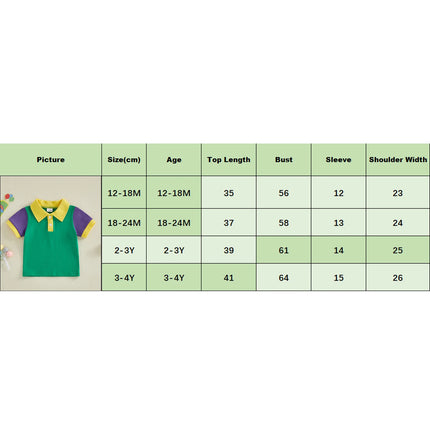 Toddler Boy Girl Mardigras Tops Contrast Short Sleeve Half Button-up Collared Shirts Casual Summer Spring Clothes