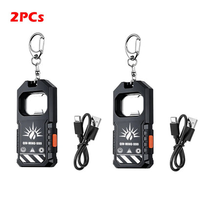 Strong Light LED Keychain Flashlight USB C Rechargeable Waterproof Torch with COB Light Source and Bottle Opener Camping Lantern