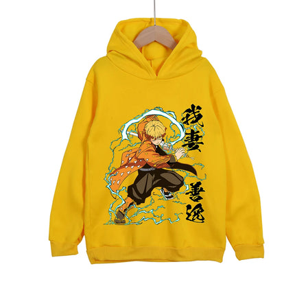 Demon Slayer Zenitsu Anime Cotton Hoodie for Kids 3-12 Boys Girls Unisex Pullover Sweatshirt Cosplay Costume