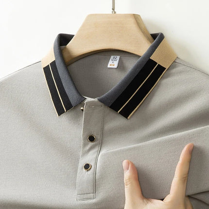 2025 New Men's Collar Polo Shirt Short Sleeved Sweat Absorbing Polo Tops, Luxury Jacquard Breathable Contrast Color T-shirt