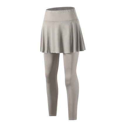 Ladies' summer solid color fashionable dress with pants, casual sports bottom skirt, pleated skirt running leggings casual pants