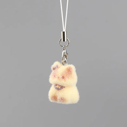 Flocking Animal Dog Cat Pendant Cute Keychain Keyring Bag Earphone Car Keychain Decor Keychains Accessories Phone Chain Lanyard