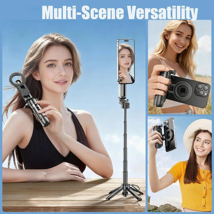 4-in-1 Magnetic Selfie Stick Tripod-Extendable Phone Stand with Detachable Wireless Remote,for Photography,Live Streaming,Travel