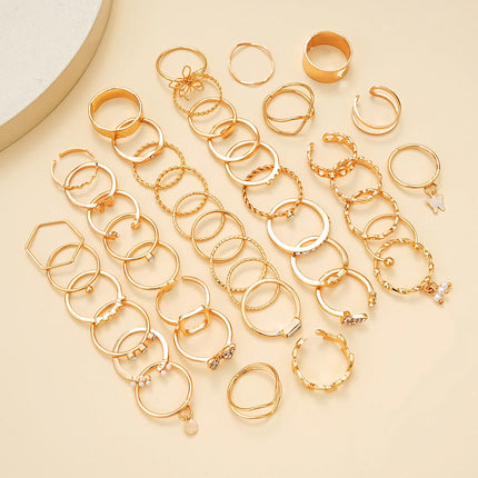 66 Pcs/Set Fashion Boho Gold Color Butterfly Love Earrings Ring Jewelry Set For Women Daily Vacation Wearing Gifts New 2024