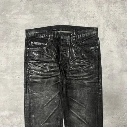 HKSH Autumn New Men Tide Dark Vintage Stylish Damage Waxed Denim Pants Handmade Hole High Street Jeans Straight Chic Ins HK17722