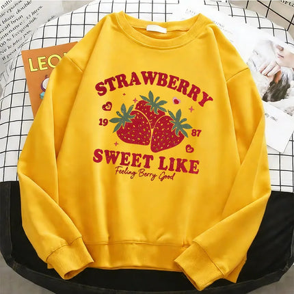Strawberry Fashion Womens Solid Hoodies Basic Warm Fleece Sweatshirt Soft Breathable O-Neck Pullover Casual Female Clothes